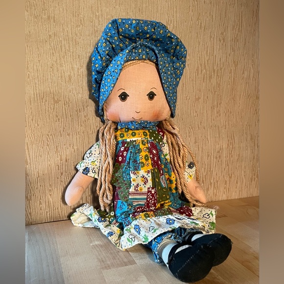 Vintage Holly Hobbie Patchwork Rag Doll with Blue Outfit - Picture 6 of 9